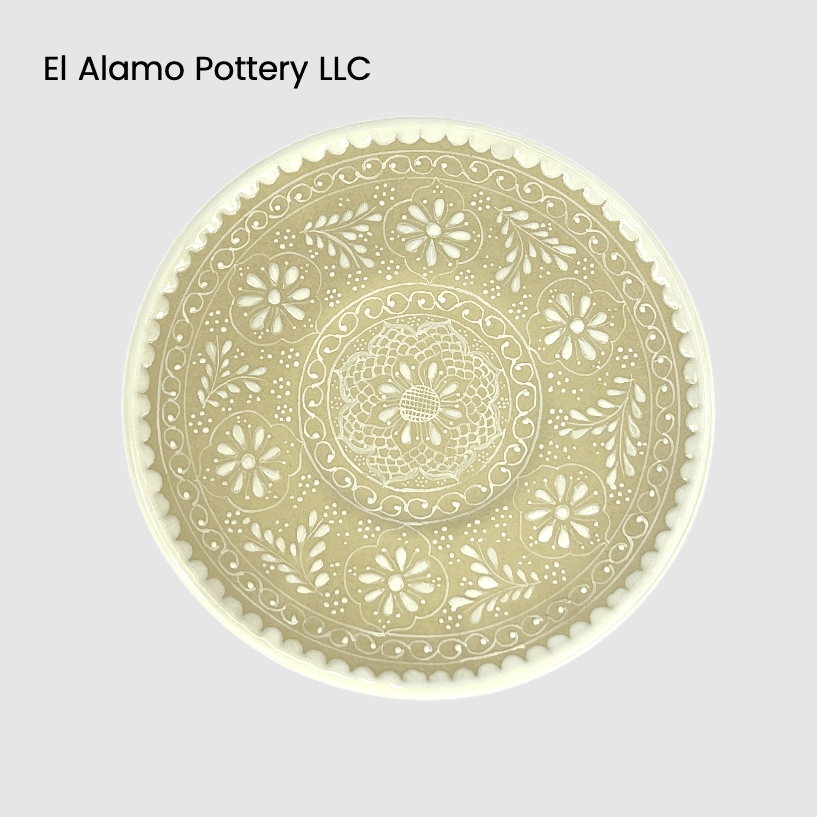 Handcrafted Talavera Bread & Butter Plate – White on Natural Tone Elegance (6")