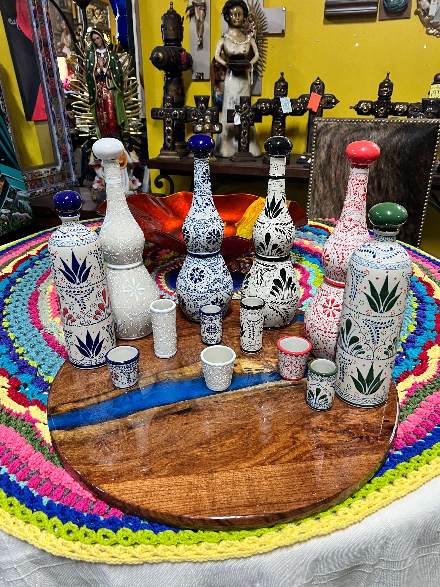 Talavera Stoneware Tequila Bottle Sets
