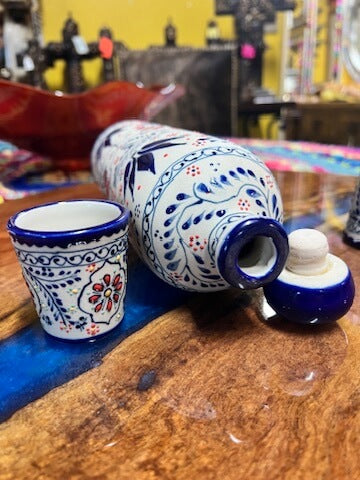 Talavera Tequila Bottle Set – Handcrafted Elegance with Matching Shot Glasses