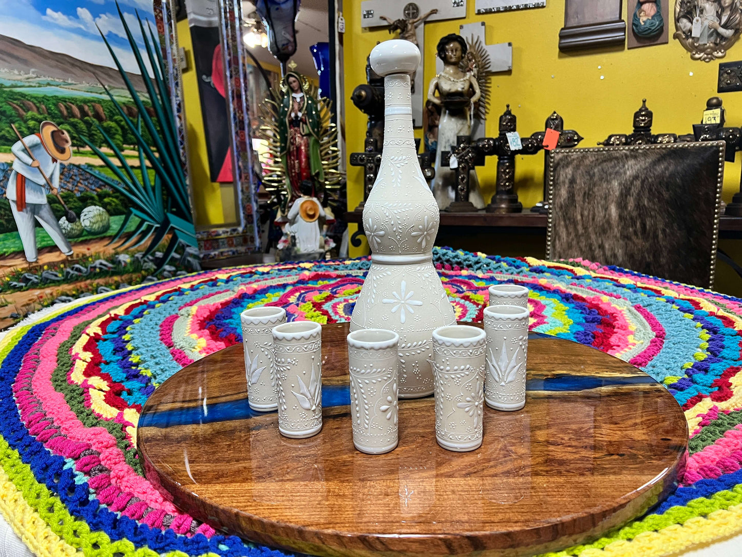 Talavera Tequila Bottle Set – Handcrafted Elegance with Matching Shot Glasses