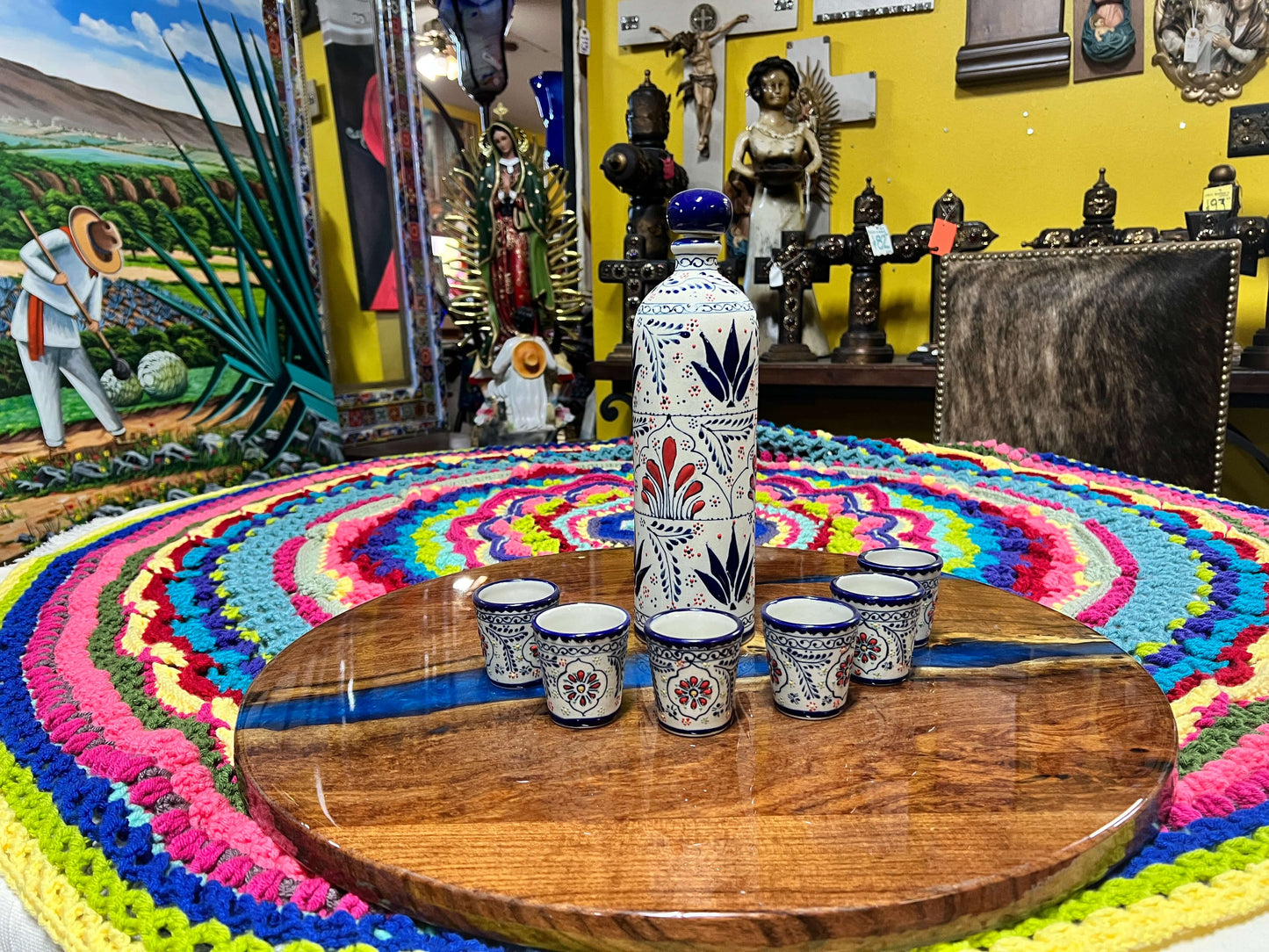 Talavera Tequila Bottle Set – Handcrafted Elegance with Matching Shot Glasses