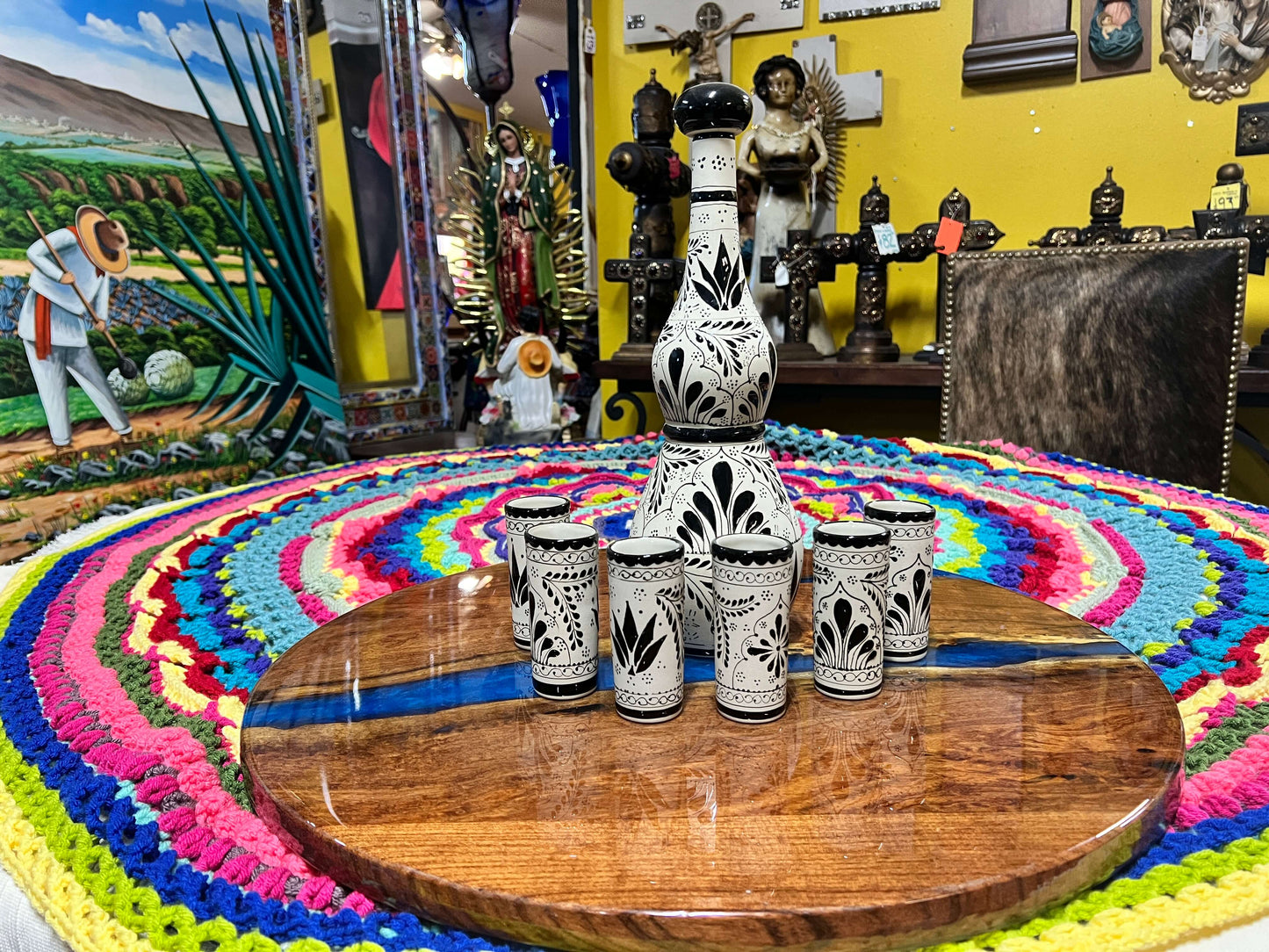 Talavera Tequila Bottle Set – Handcrafted Elegance with Matching Shot Glasses