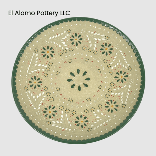 Handcrafted Talavera Appetizer Plate – Forest Green Bloom on Natural Clay (8")