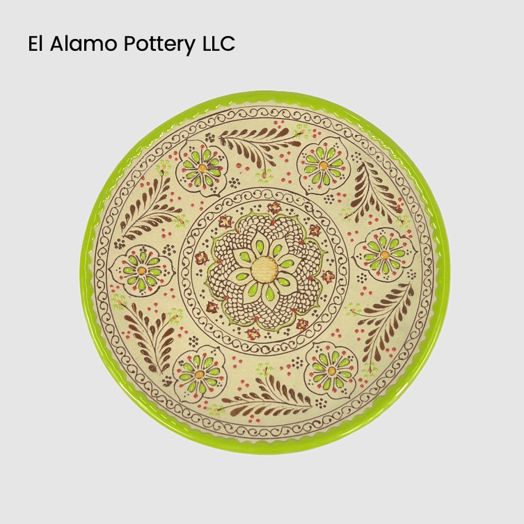 Plato de aperitivo de Talavera artesanal – Tonos verde cítrico y tierra (8")