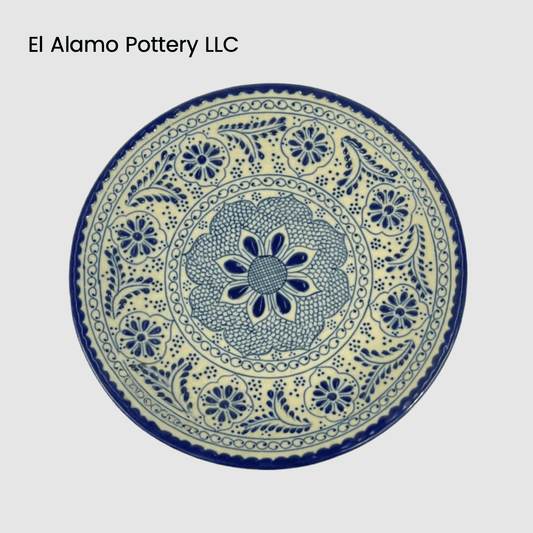 Handcrafted Talavera Appetizer Plate – Blue Blossom Medallion (8")