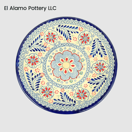 Handcrafted Talavera Salad & Dessert Plate – Blue & Red Fiesta Floral (9")
