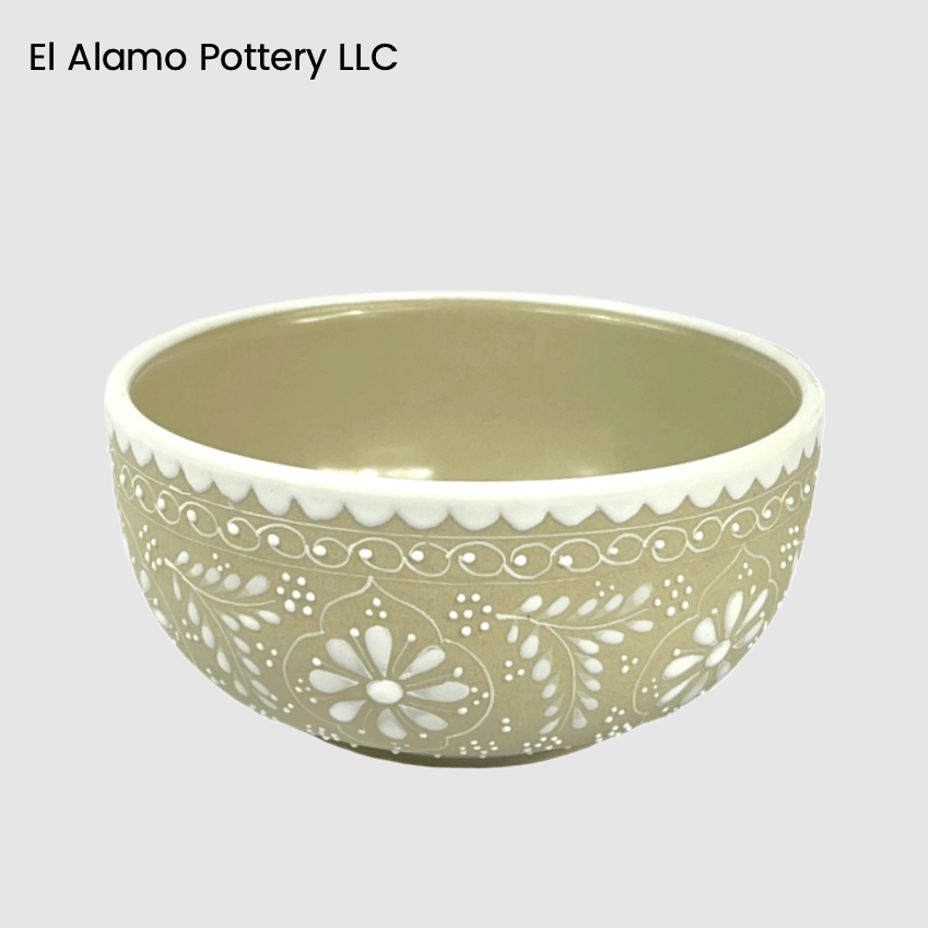 Handcrafted Talavera Soup Bowl – White on Sandstone Elegance