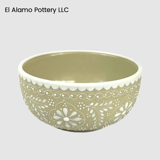 Handcrafted Talavera Soup Bowl – White on Sandstone Elegance