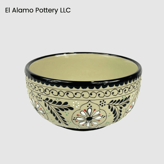 Handcrafted Talavera Soup Bowl – Black & Beige Floral Scroll