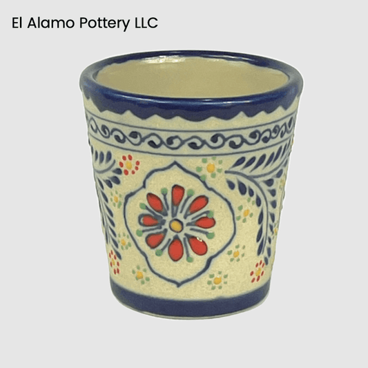 Handcrafted Talavera Ceramic Shot Glass – Blue and Red Fiesta Floral Design