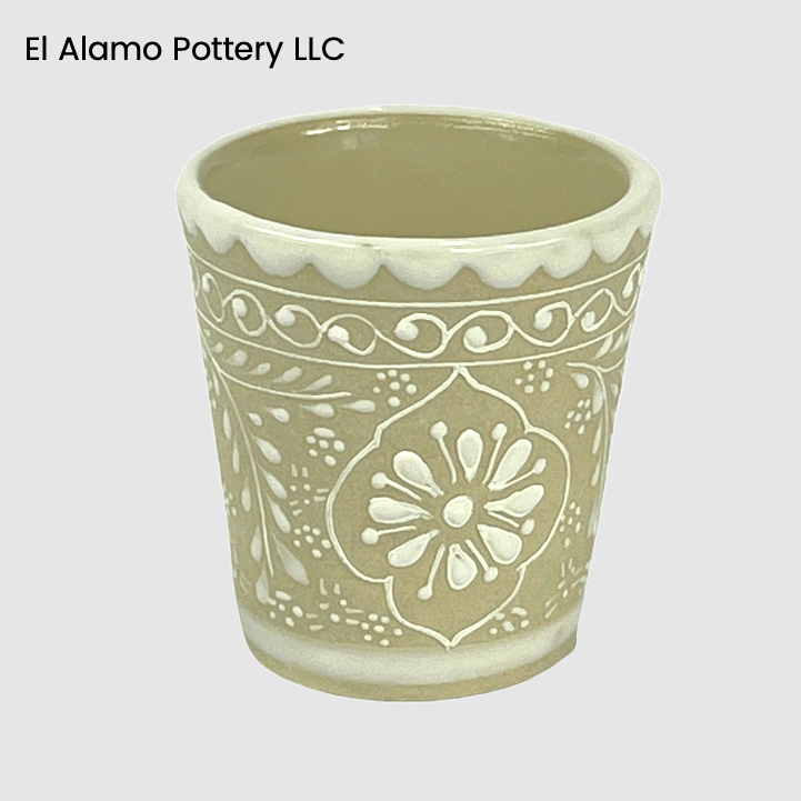 Handcrafted Talavera Ceramic Shot Glass – White on Sandstone Elegance