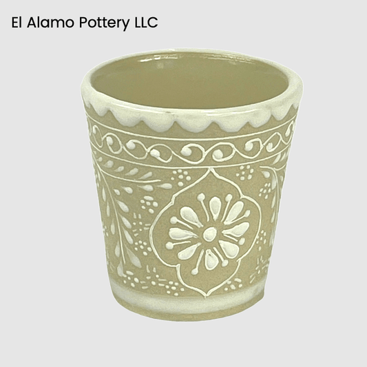 Handcrafted Talavera Ceramic Shot Glass – White on Sandstone Elegance