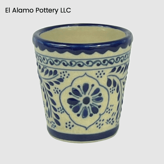 Handcrafted Talavera Ceramic Shot Glass – Classic Blue & Cream