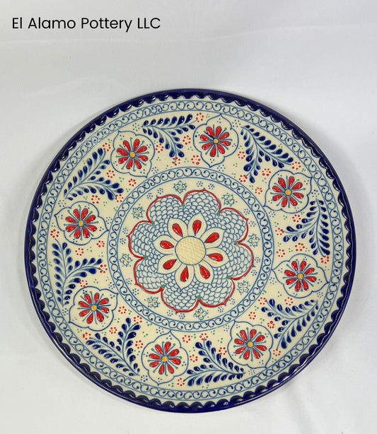 Handcrafted Talavera Dinner Plate – Red & Blue Floral Fiesta (11")