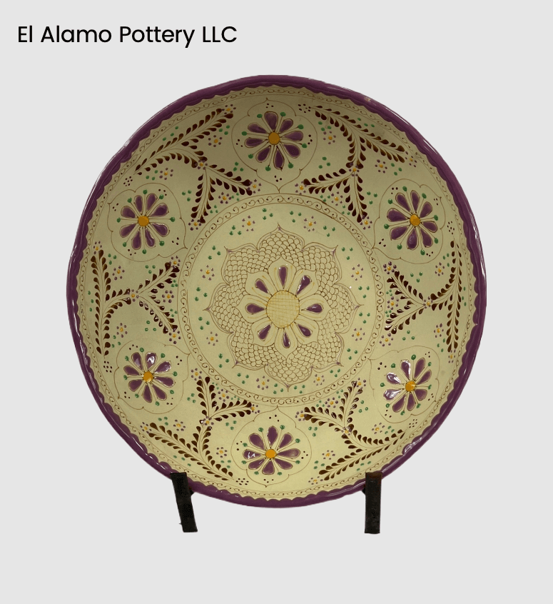 Handcrafted Talavera Serving Bowl – Plum Blossom Floral on Natural Clay (12")