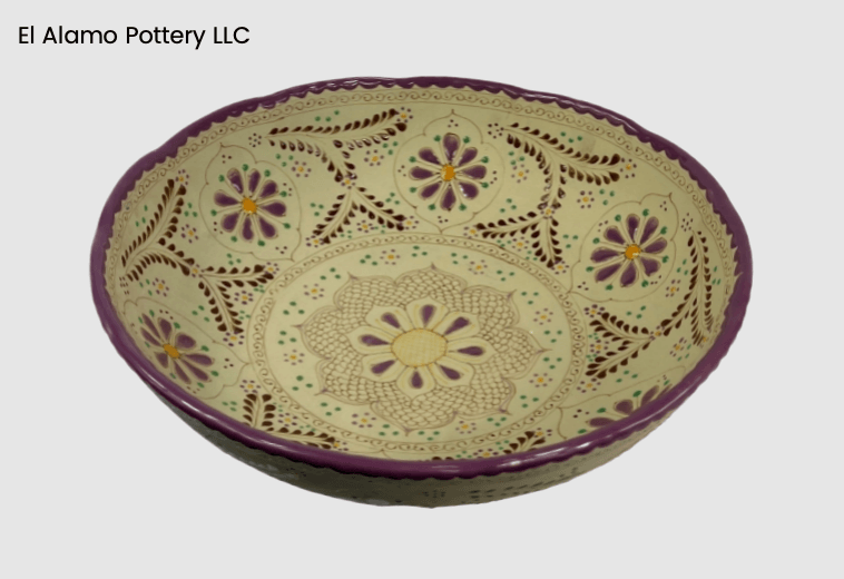 Handcrafted Talavera Serving Bowl – Plum Blossom Floral on Natural Clay (12")