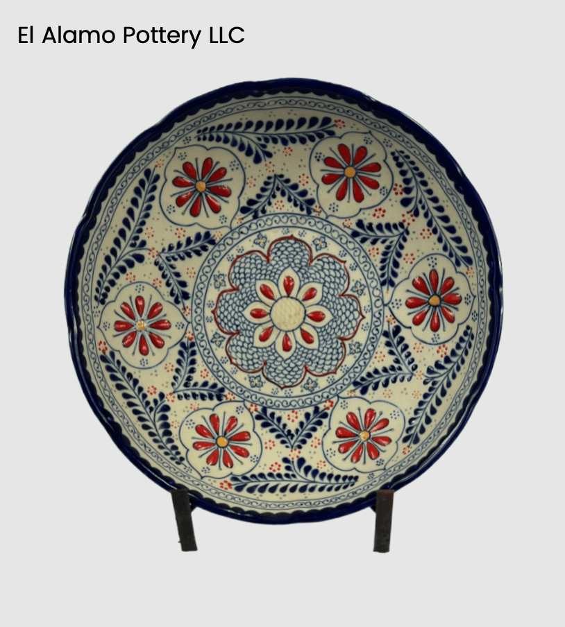 Handcrafted Talavera Serving Bowl – Navy Blue & Red on Ivory (12")