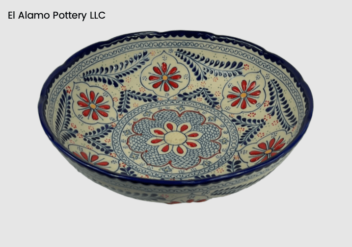 Handcrafted Talavera Serving Bowl – Navy Blue & Red on Ivory (12")