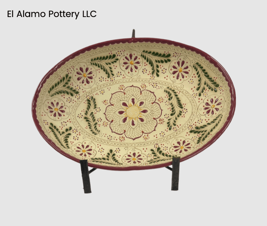 Handcrafted Talavera Oval Serving Platter – Red & Green Floral Garden (14.25" x 10.25" x 2.5")