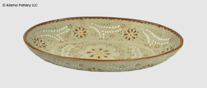 Handcrafted Talavera Oval Serving Platter – Burnt Orange with White Floral Scroll (14.25" x 10.25" x 2.5")