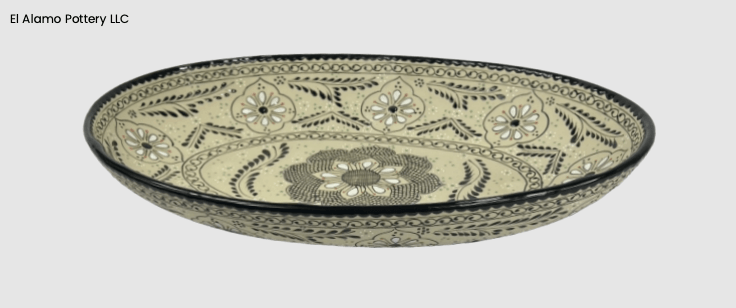 Handcrafted Talavera Oval Serving Platter – Black & Beige Heritage Design (14.25" x 10.25" x 2.5")