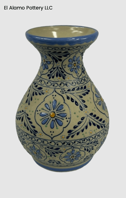 Handcrafted Talavera Flower Vase – Sky Blue Floral Design (5" x 7")