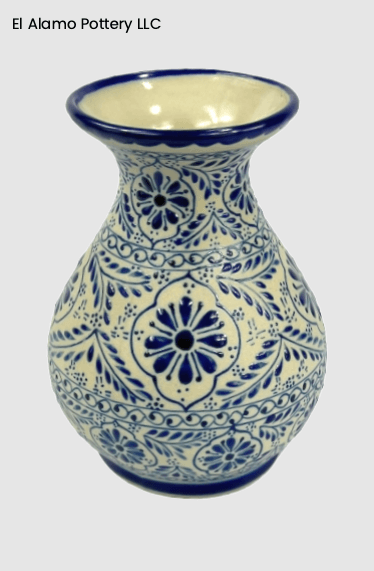 Handcrafted Talavera Flower Vase – Deep Cobalt Bloom Pattern (5" x 7")
