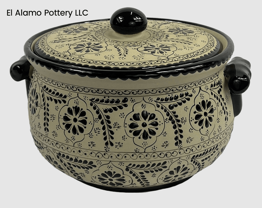 Handcrafted Talavera Tureen – Classic Black & Cream Floral Elegance