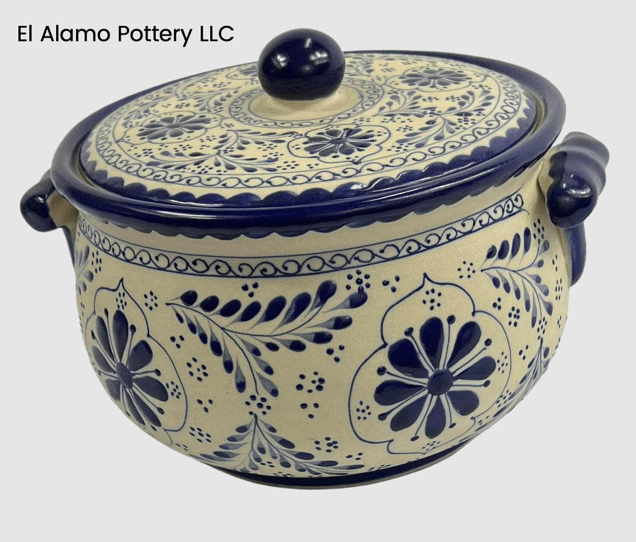 Handcrafted Talavera Tureen – Blue Blossom Scrollwork Design