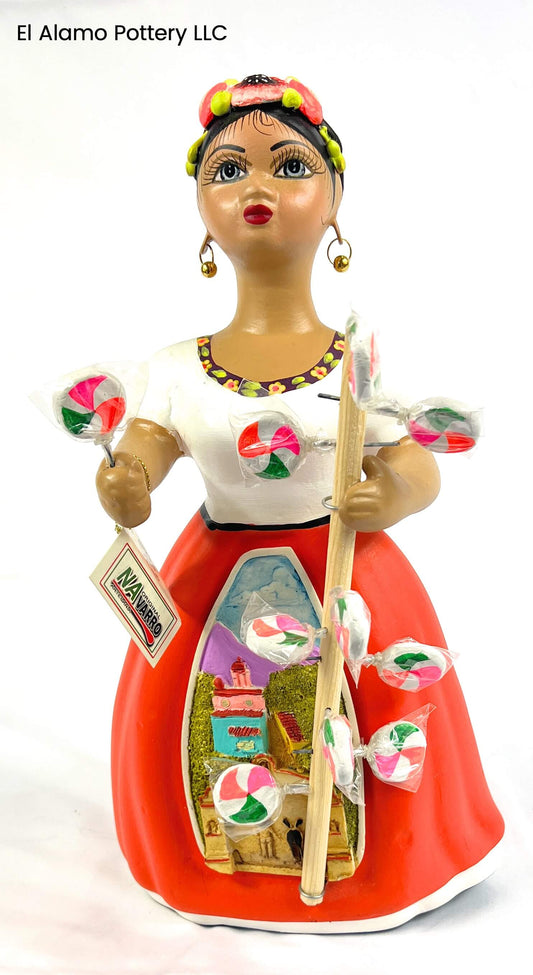 Original Navarro Lupita Figurine – Candy Vendor with Pueblo Scene and Lollipops