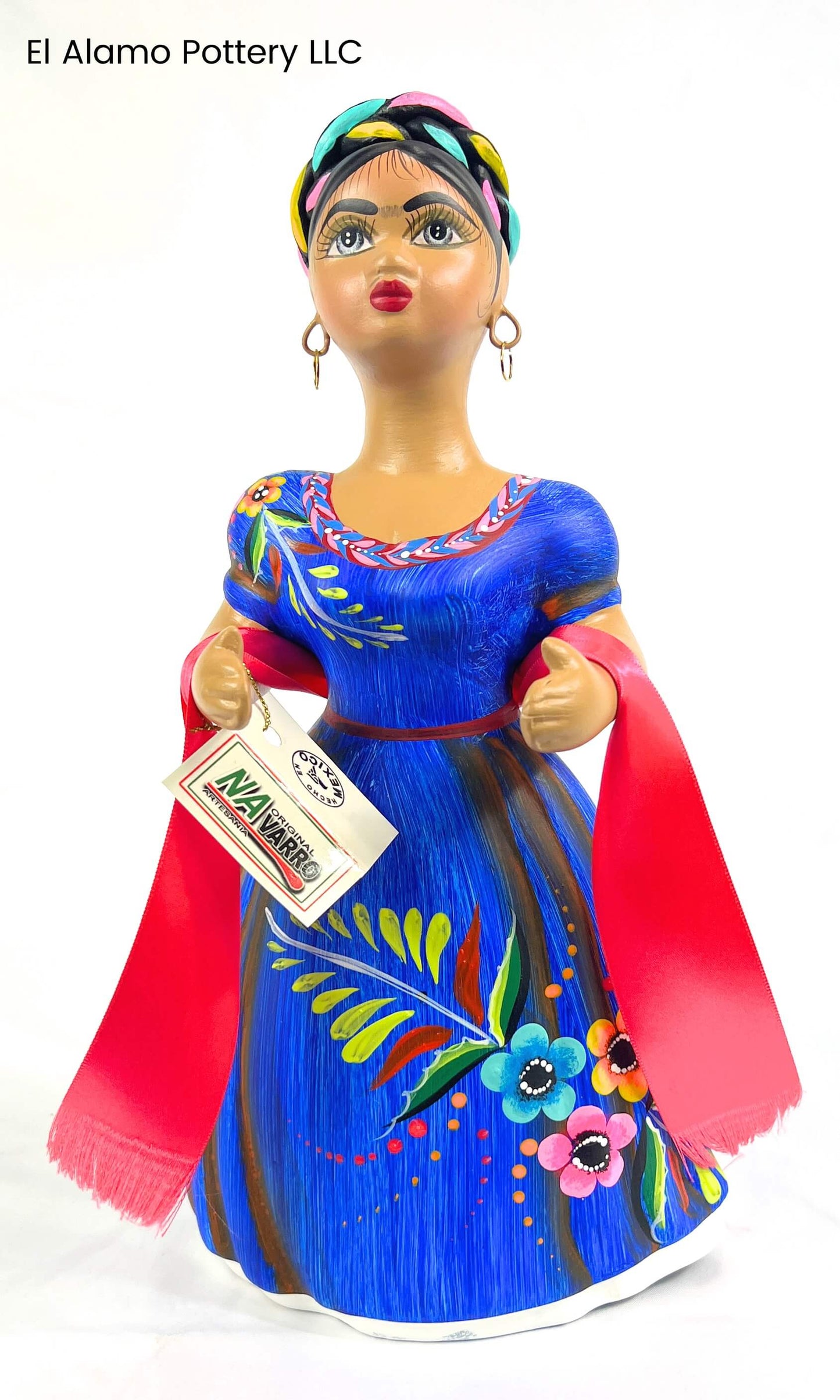 Original Navarro Lupita Figurine – Jalisco Dancer in Blue Dress with Red Rebozo